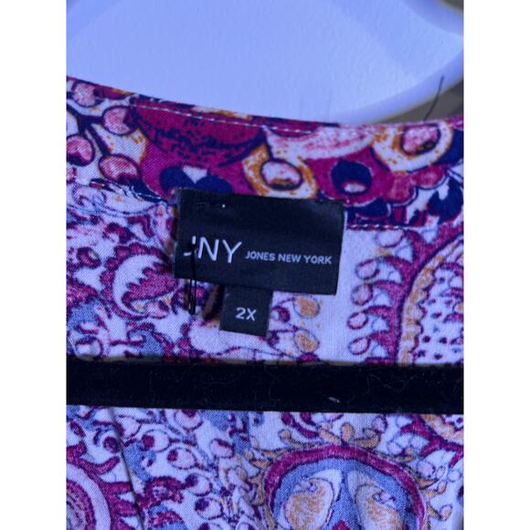Jones New York 2X Boho Paisley Top Rayon Blouse Tie Sleeve Fall Tunic - Picture 4 of 4